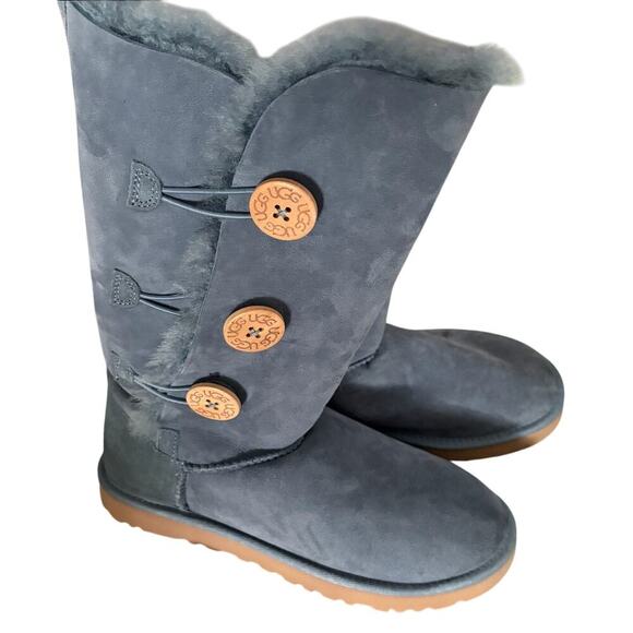 UGG Bailey Button Triplet Boots Navy Shearling Suede Winter Cozy - Picture 5 of 6